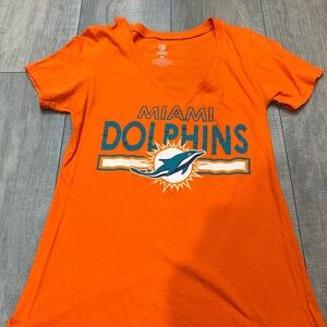NFL Team Apparel Vibrant Orange Tee Miami Dolphins V-Neck T-Shirt Size Medium